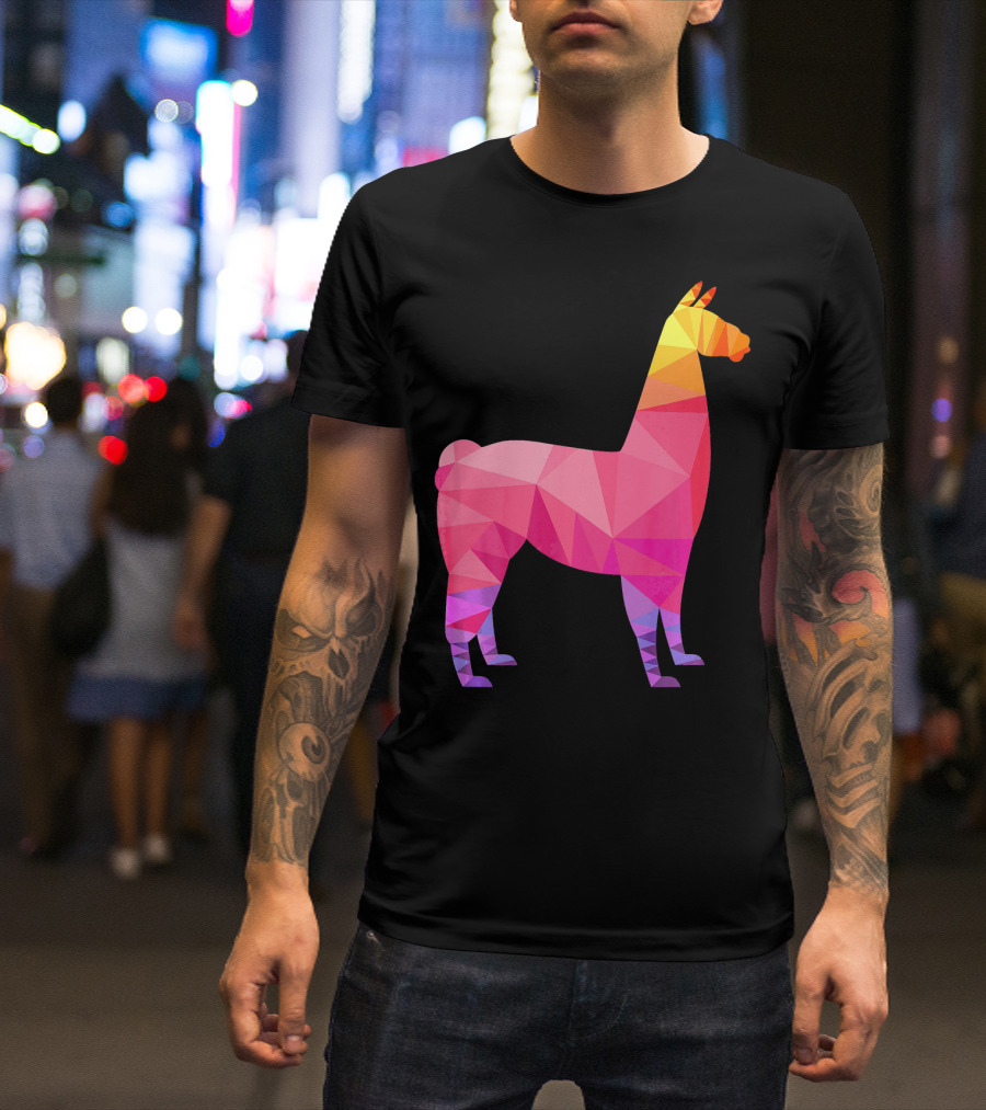 Llama Low Poly Geometric Rainbow Triangular T-Shirt