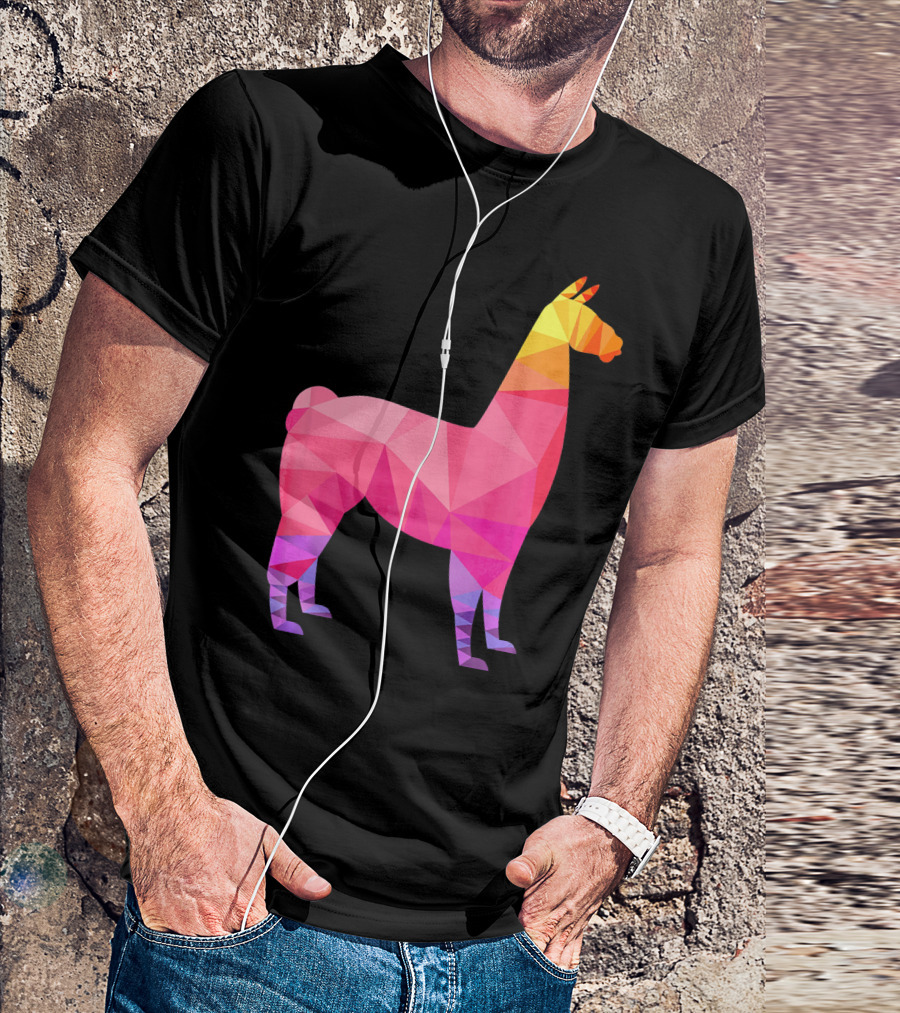 Llama Low Poly Geometric Rainbow Triangular T-Shirt