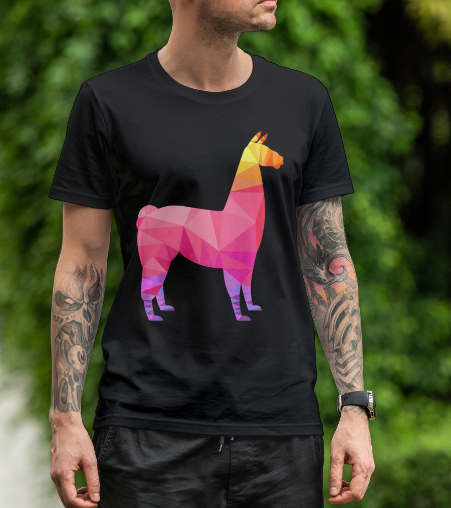 Llama Low Poly Geometric Rainbow Triangular T-Shirt