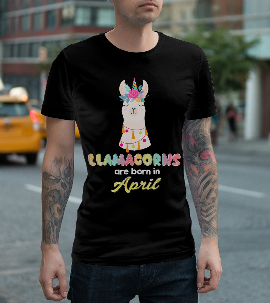 Llamacorns Are Born In April Cute Floral Unicorn Llama T-Shirt