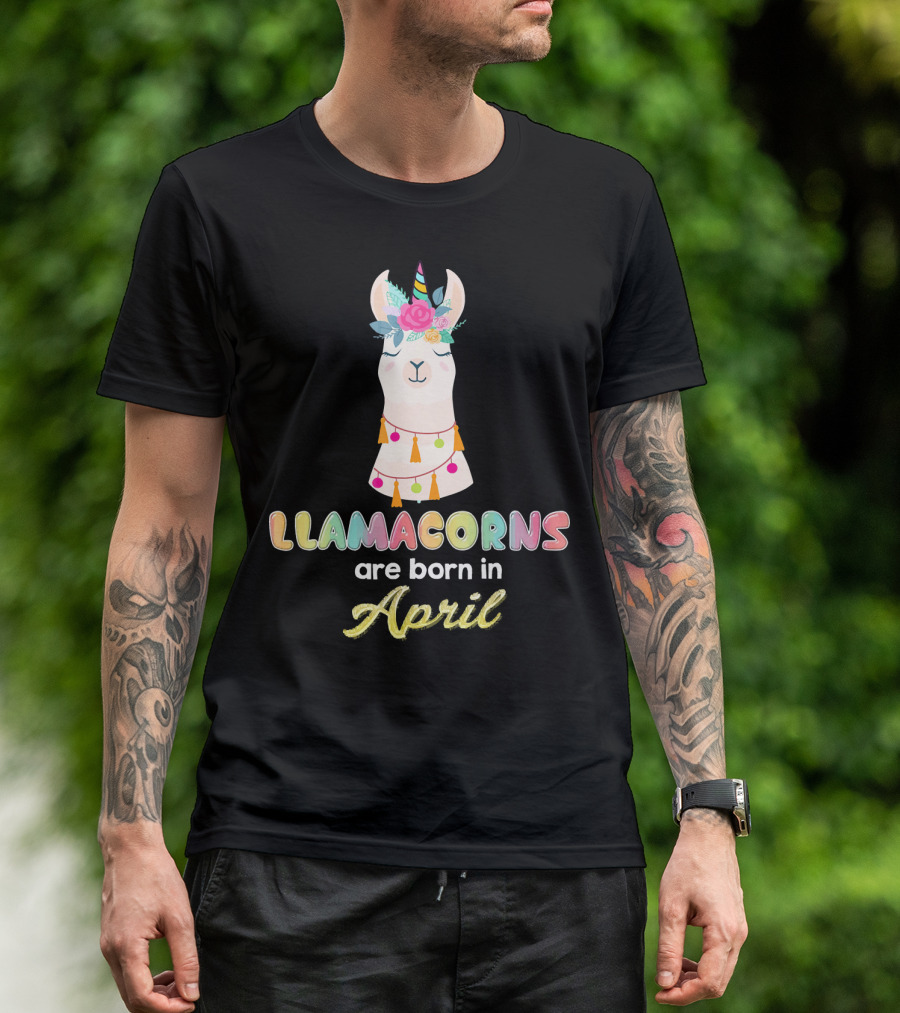 Llamacorns Are Born In April Cute Floral Unicorn Llama T-Shirt
