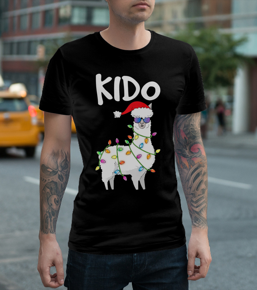 Kido Llama Alpaca in Santa Hat with Festive Lights T-Shirt