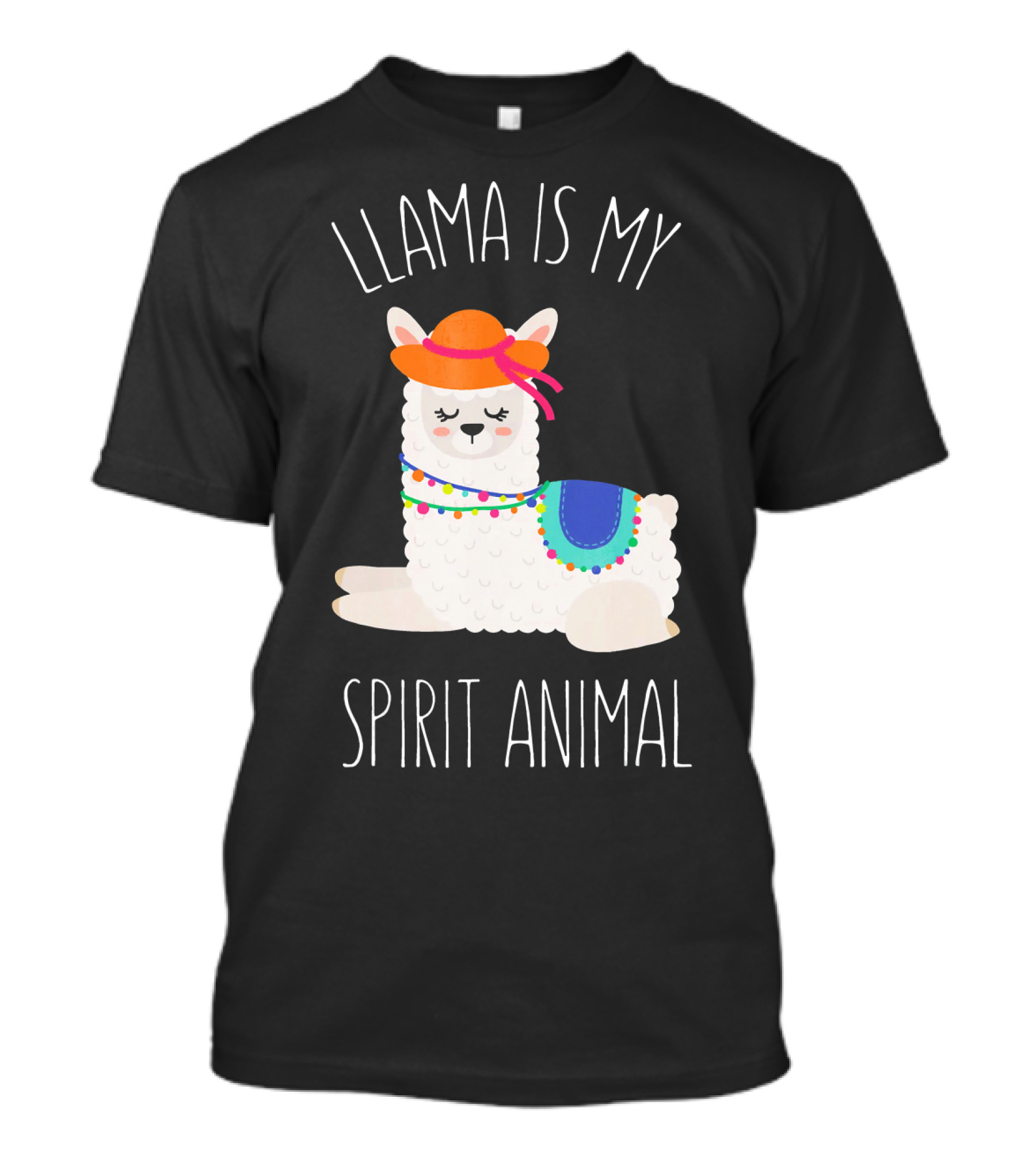Llama Is My Spirit Animal Funny Llama Hat Multicolor Pom Pom T-Shirt