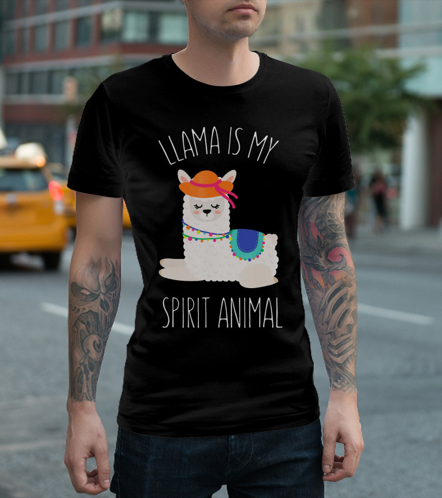 Llama Is My Spirit Animal Funny Llama Hat Multicolor Pom Pom T-Shirt