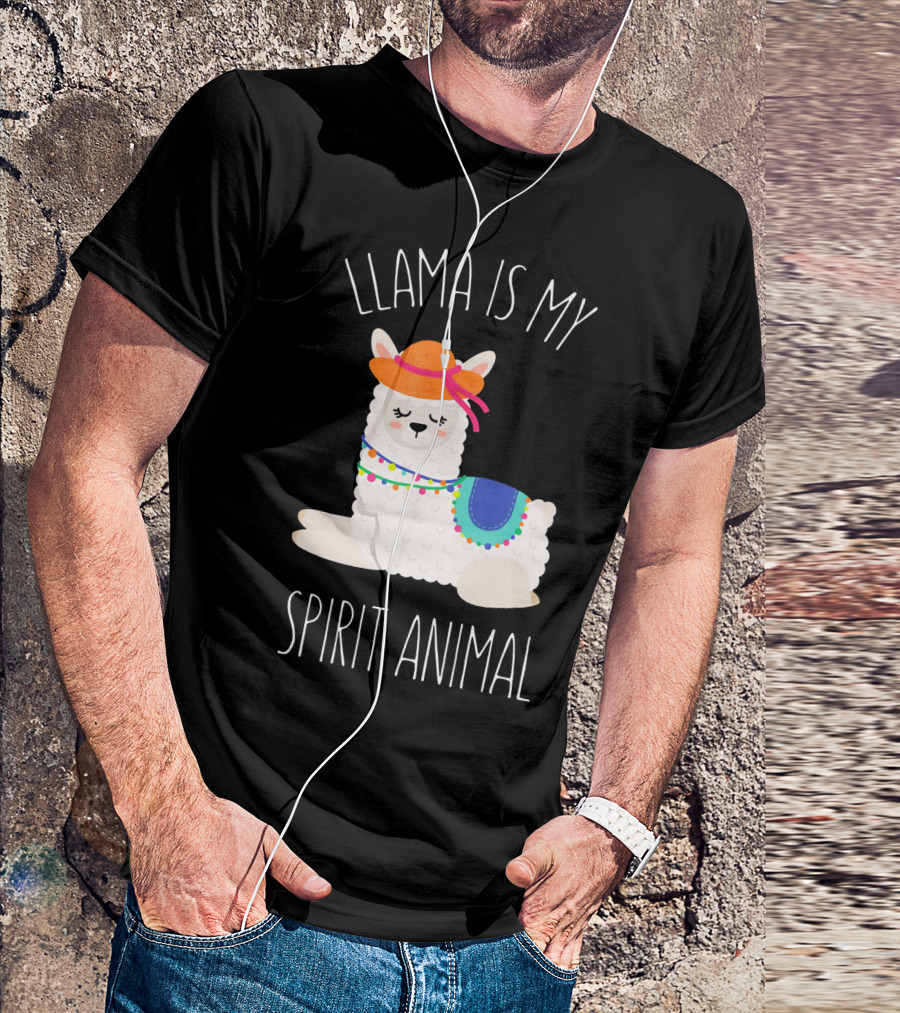Llama Is My Spirit Animal Funny Llama Hat Multicolor Pom Pom T-Shirt