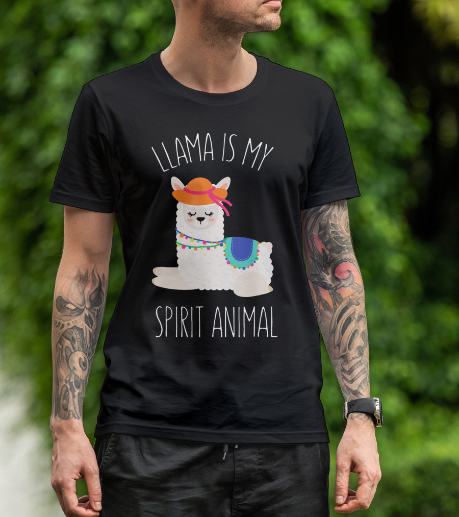 Llama Is My Spirit Animal Funny Llama Hat Multicolor Pom Pom T-Shirt