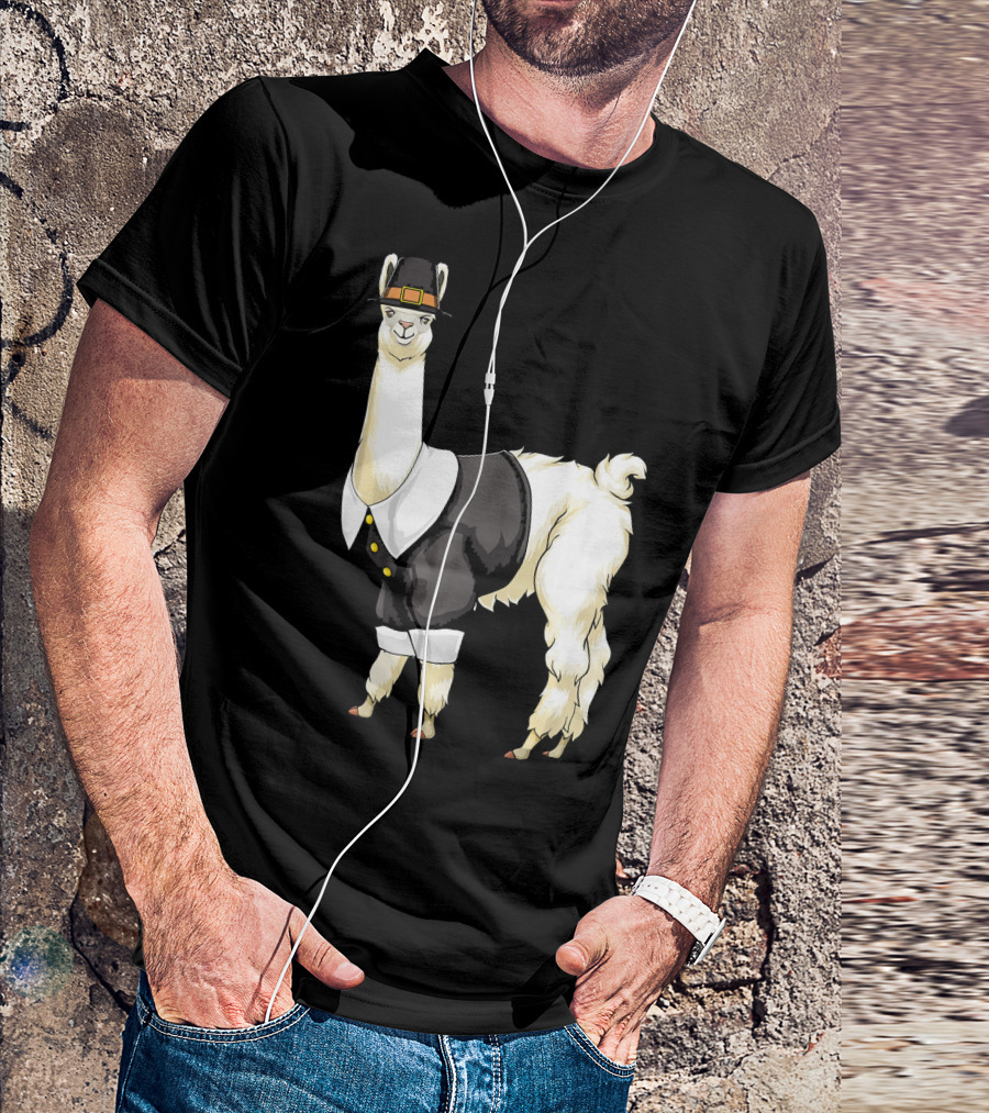 Thanksgiving Pilgrim Llama Alpaca In Tropical Summer T-Shirt
