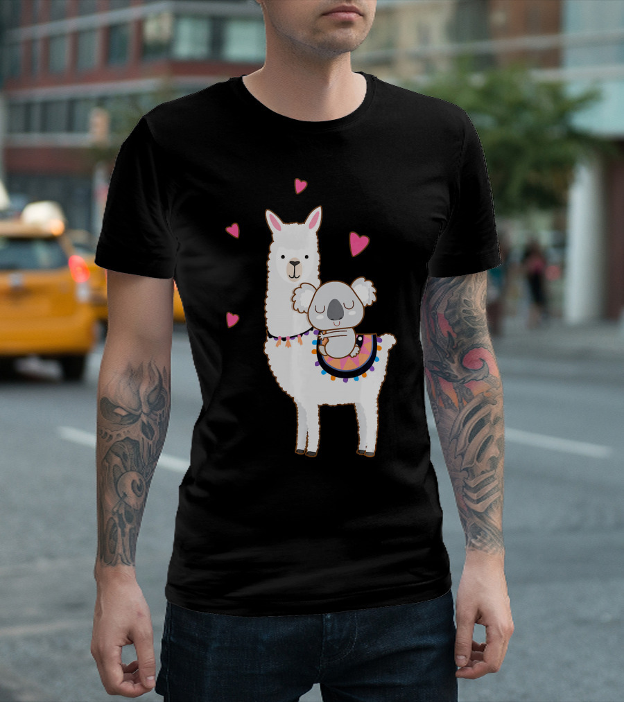 Koala Riding Llama Best Friends with Hearts Alpaca T-Shirt