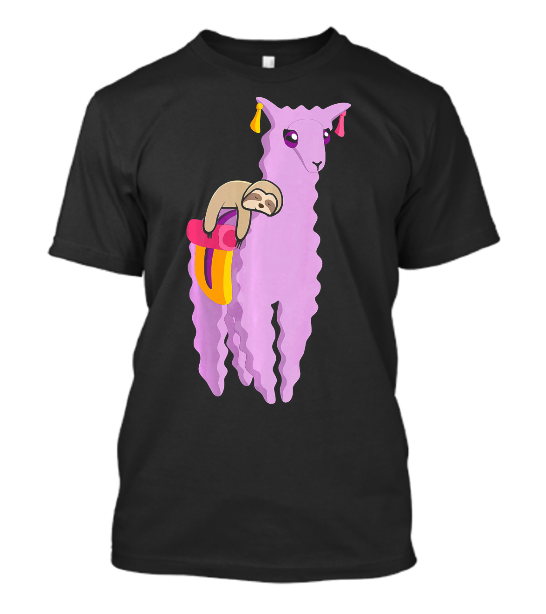 Humorous Sloth Riding A Llama Alpaca Gra Cheerful Pastel Adventure T-Shirt