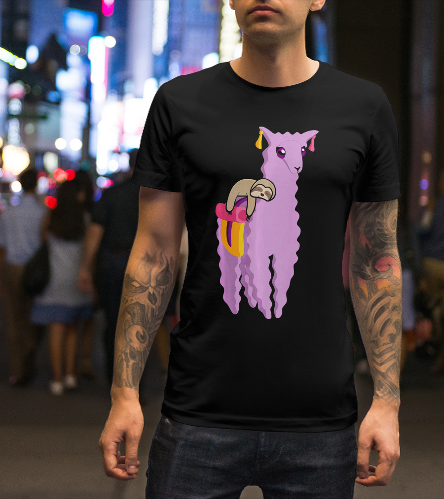 Humorous Sloth Riding A Llama Alpaca Gra Cheerful Pastel Adventure T-Shirt