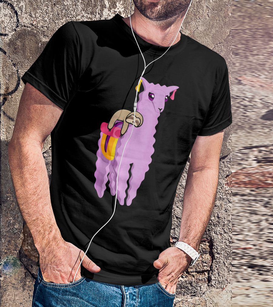 Humorous Sloth Riding A Llama Alpaca Gra Cheerful Pastel Adventure T-Shirt