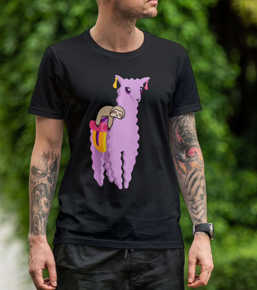 Humorous Sloth Riding A Llama Alpaca Gra Cheerful Pastel Adventure T-Shirt