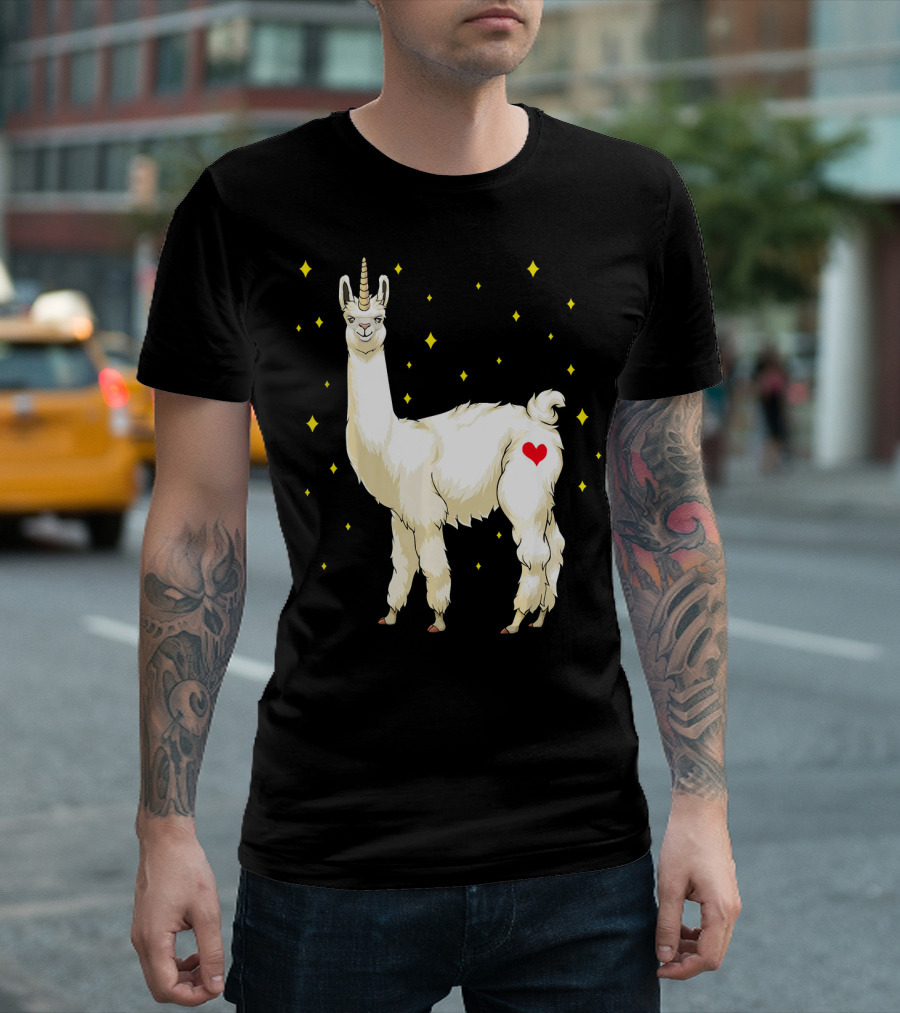 Llama Alpaca Unicorn Heart Stars T-Shirt