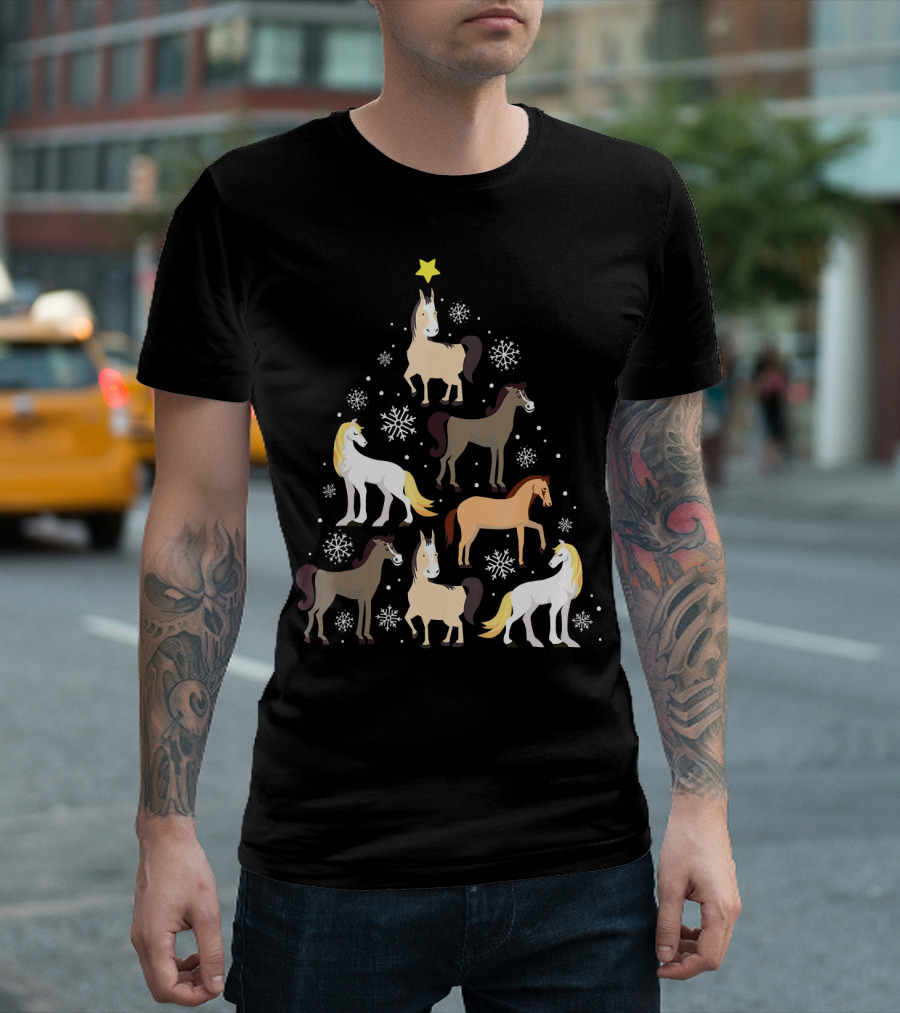 Horse Christmas Tree Cute Equestrian Snowflakes T-Shirt