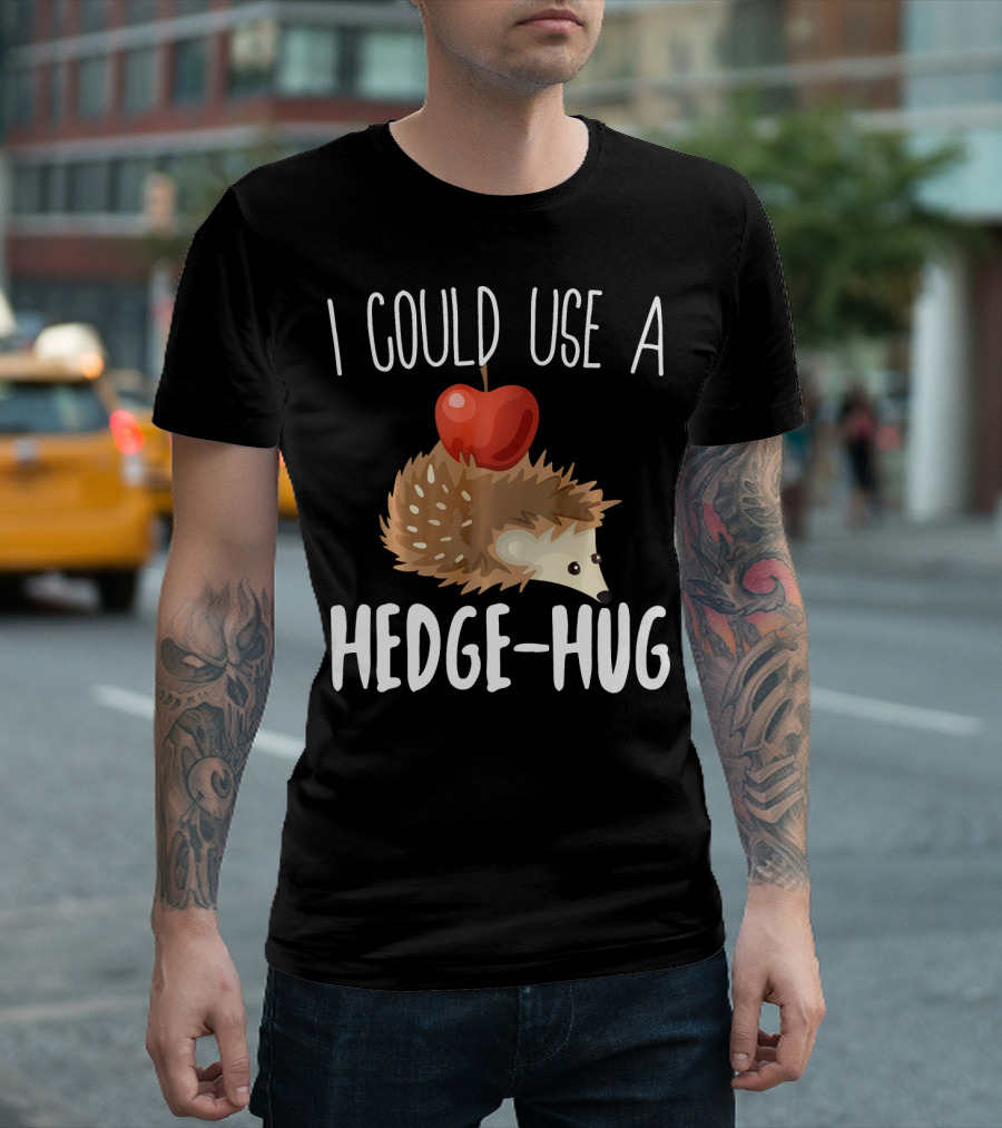 I Could Use A Hedge Hug Cute Hedgehog with Apple Animal Pun T-Shirt