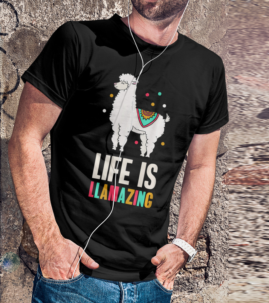Life Is Llamazing With Colorful Llama And Playful Dots T-Shirt
