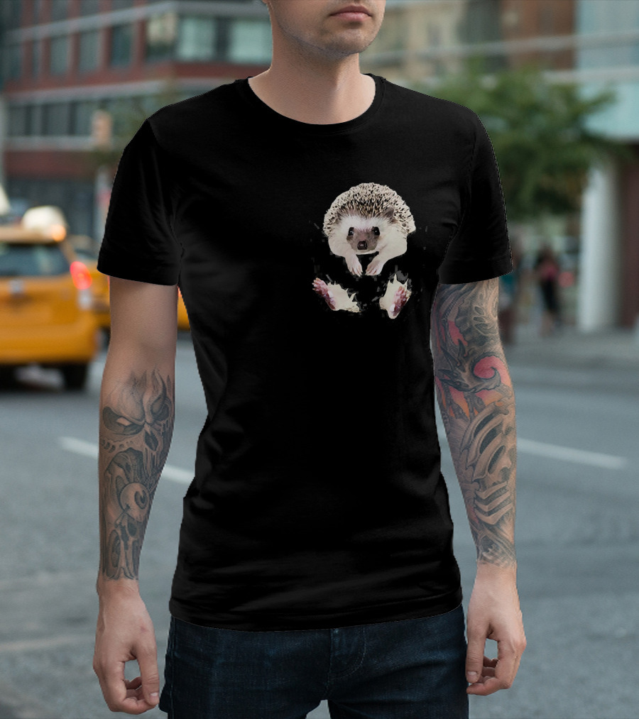 Hedgehog Inside Pocket Funny Love Cute Animal T-Shirt