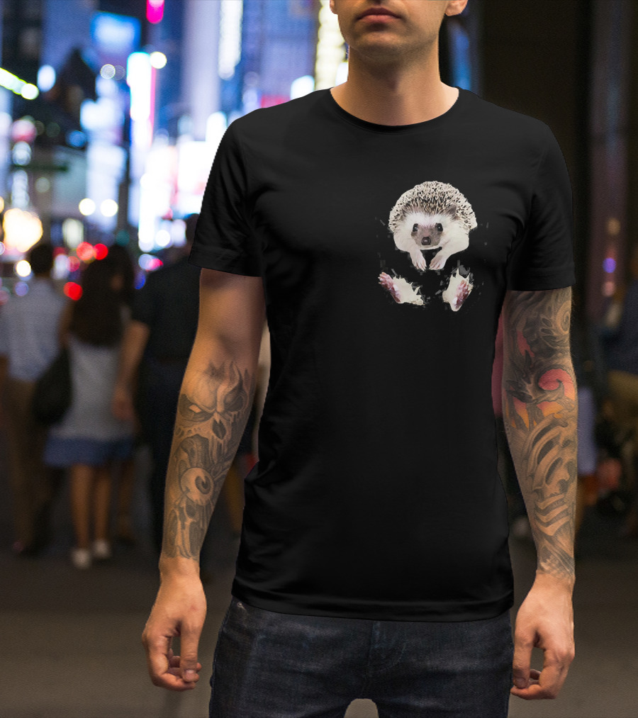 Hedgehog Inside Pocket Funny Love Cute Animal T-Shirt