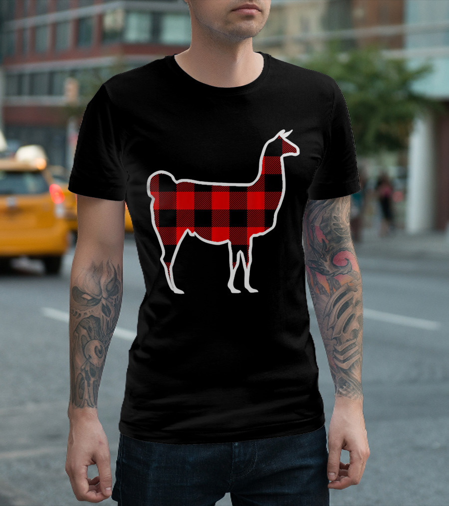 Llama Red Buffalo Plaid Alpaca T-Shirt