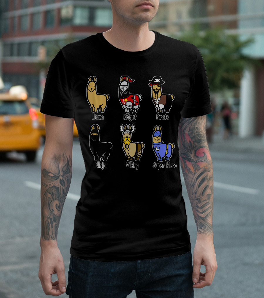 Llama Knight Pirate Ninja Viking Super Hero T-Shirt