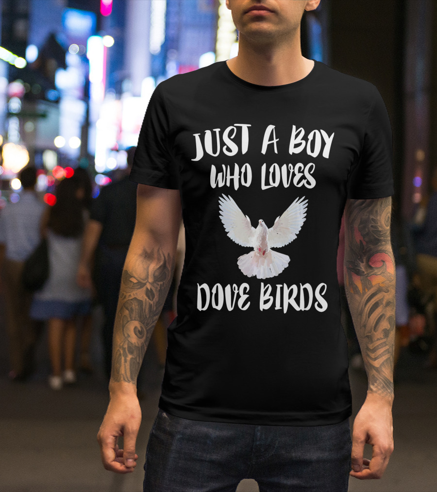 Just A Boy Who Loves Dove Birds Enthusiastically Featuring Majestic White Dove Wings T-Shirt