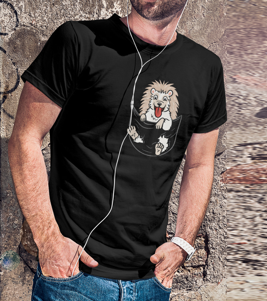 Hedgehog Peeking Pocket Funny T-Shirt