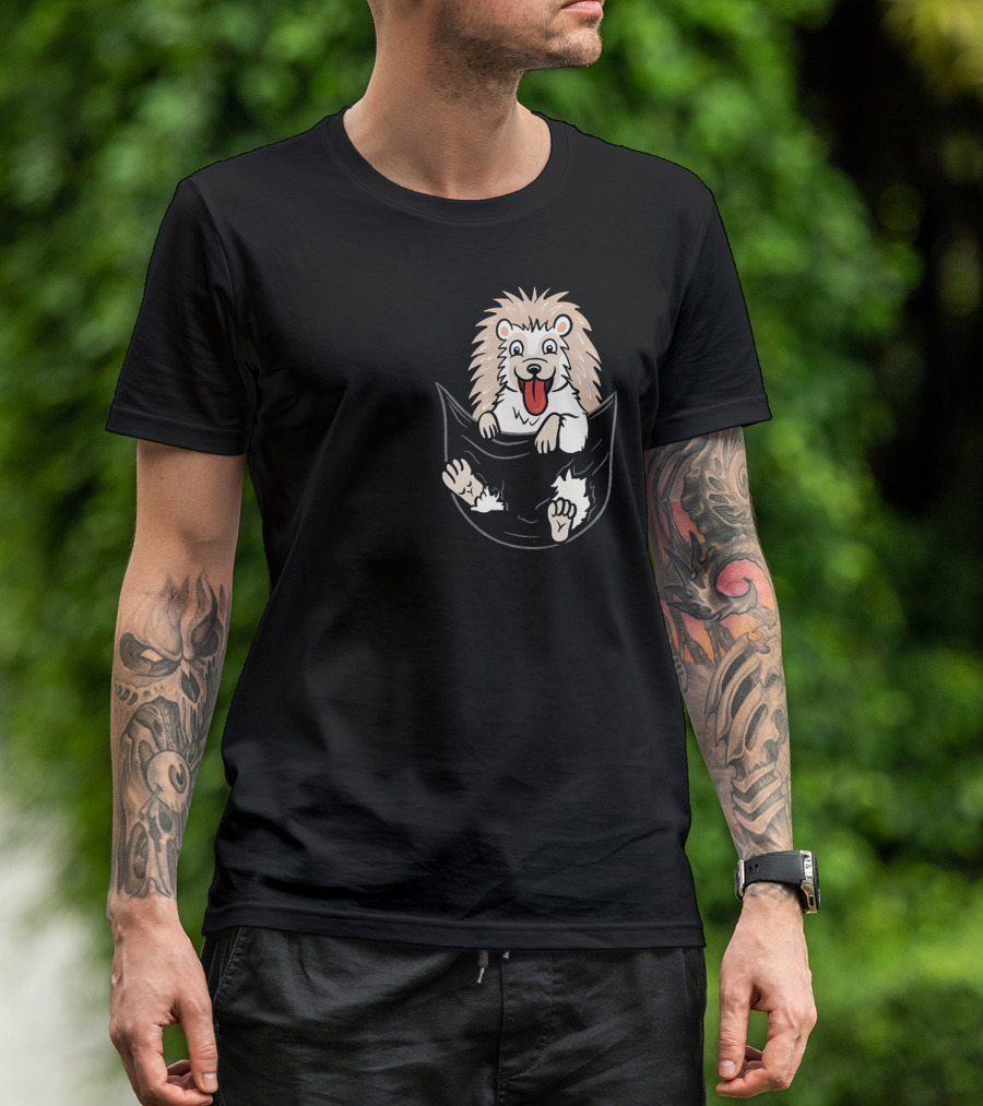 Hedgehog Peeking Pocket Funny T-Shirt