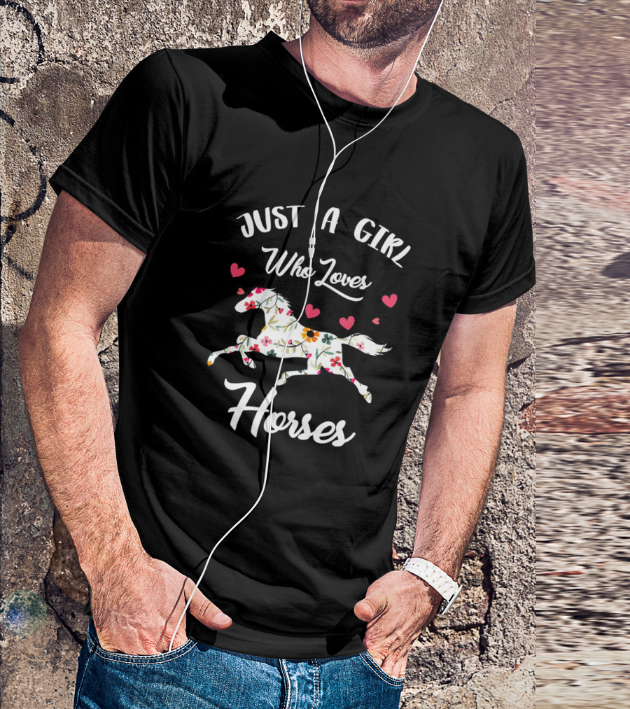 Just A Girl Who Loves Horses Floral Horse Hearts T-Shirt