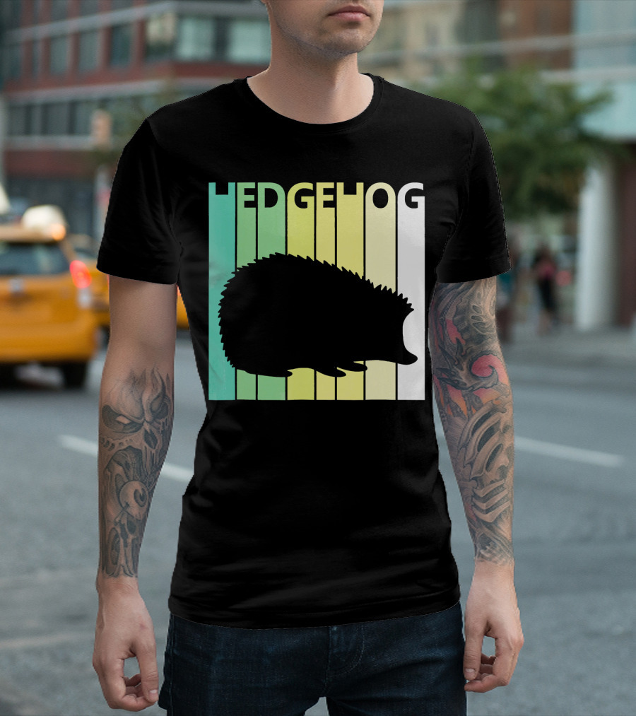 Hedgehog Retro Silhouette Stripes T-Shirt