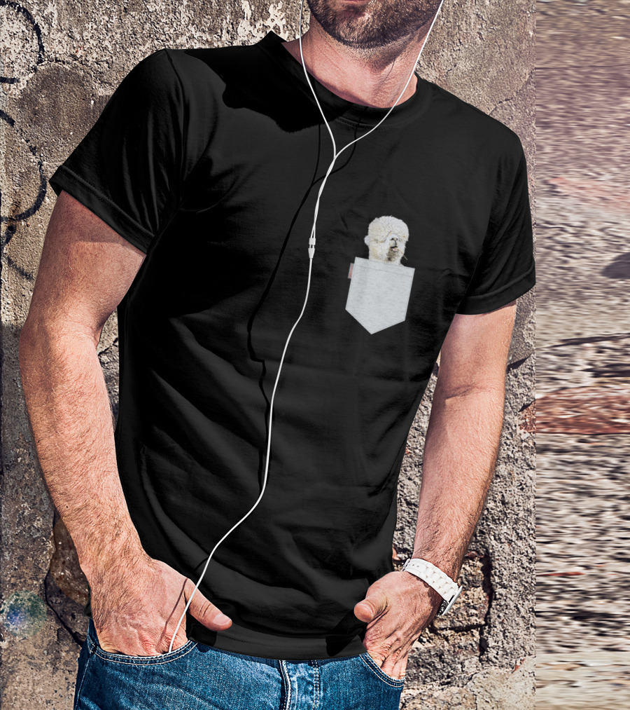 Llama Lover Peeking Out From Pocket T-Shirt
