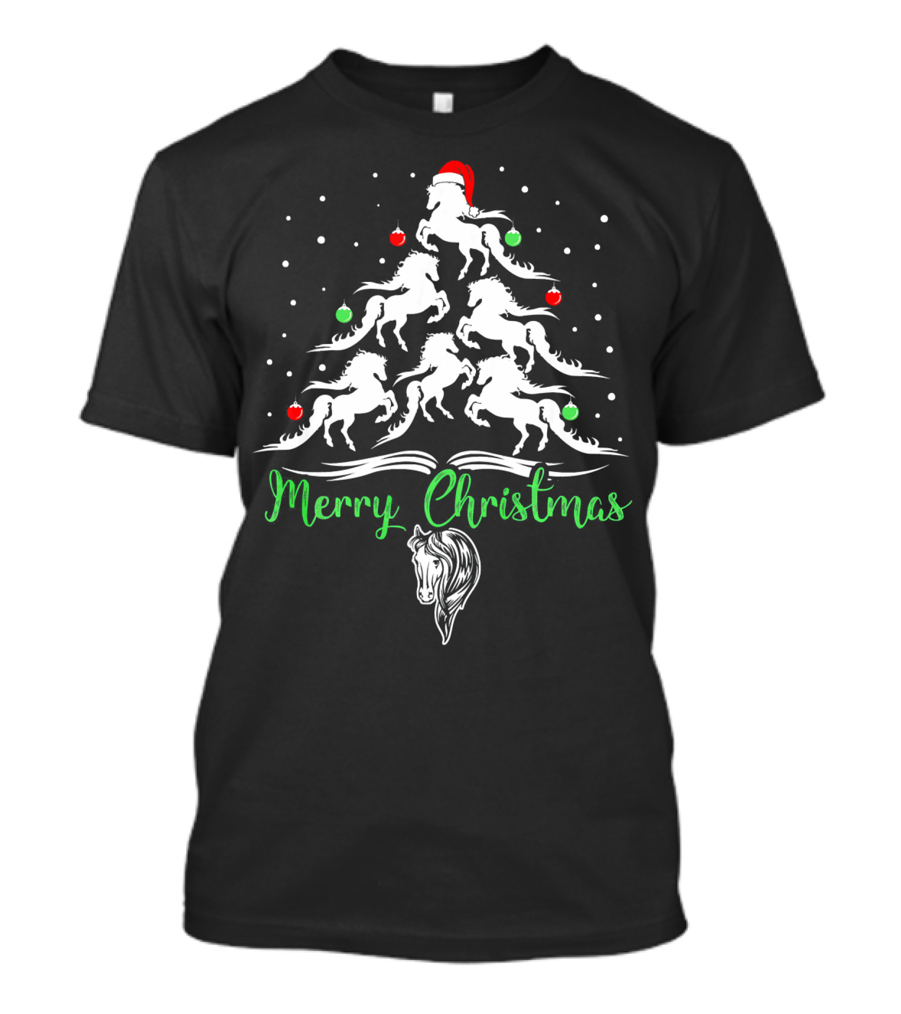 Merry Christmas Horse Tree With Santa Hat For Horse Lovers T-Shirt