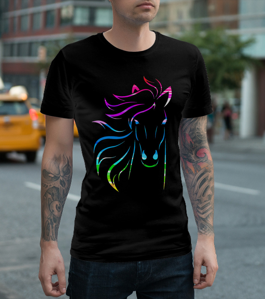 Horse Lovers Bright Color Rainbow Mane T-Shirt