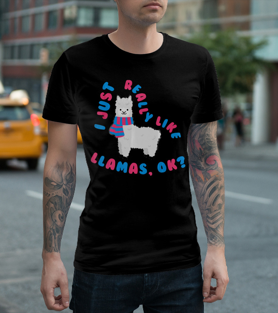 I Just Really Like Llamas OK Cute Llama with Scarf T-Shirt