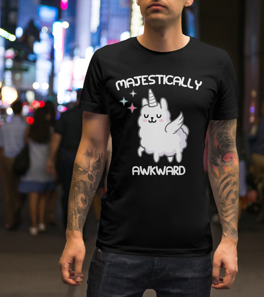 Majestically Awkward Unicorn Llama With Wings And Stars T-Shirt