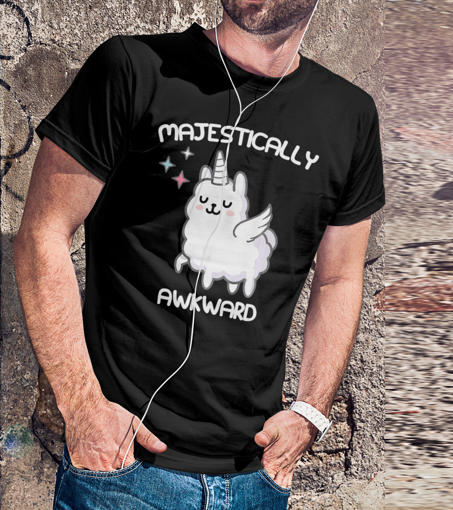 Majestically Awkward Unicorn Llama With Wings And Stars T-Shirt