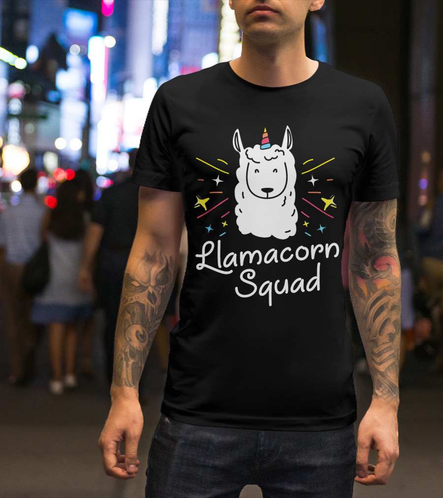 Llamacorn Squad Llama Rainbow Stars Unicorn Horn T-Shirt