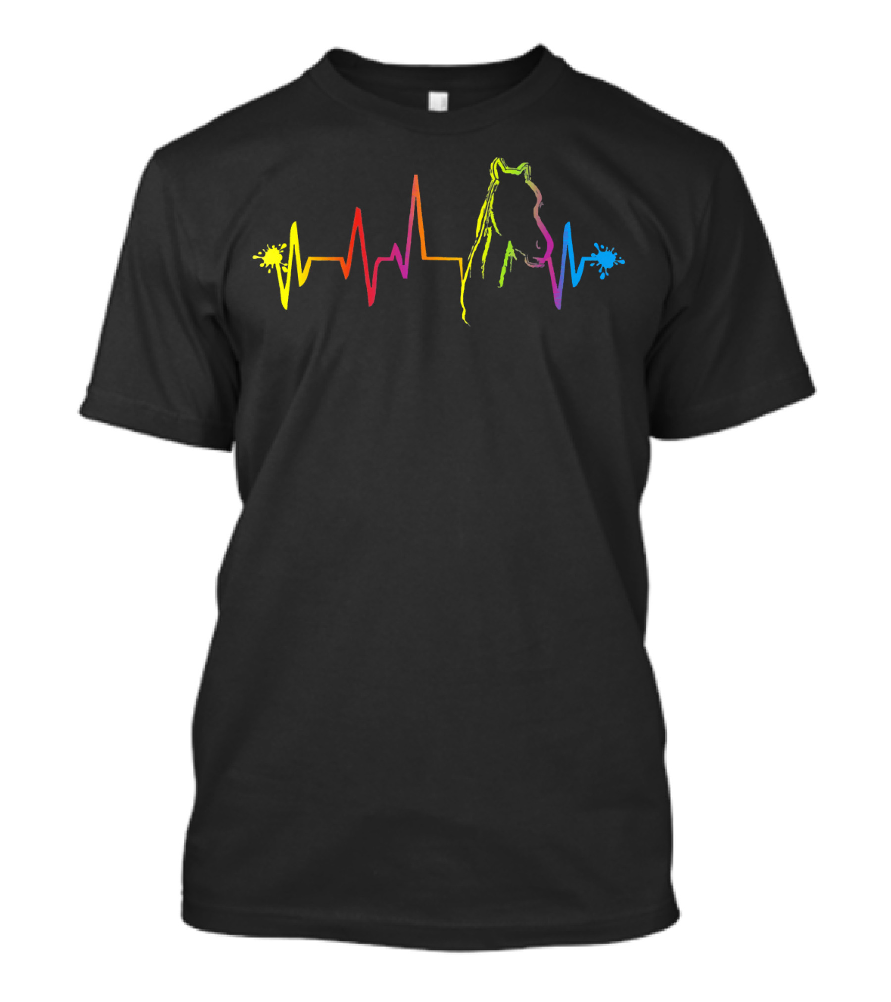 Horse Heartbeat Colorful Horseback Line T-Shirt