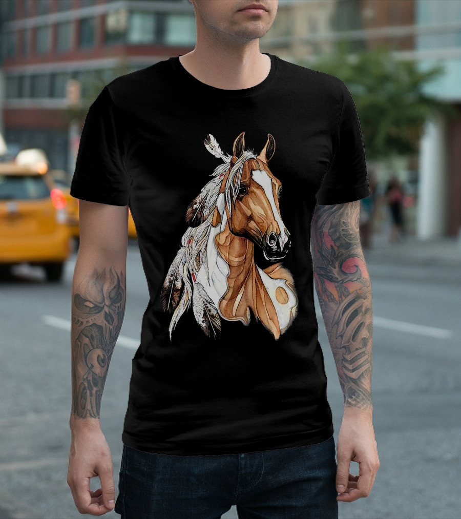 MIAPRINTSPRO Brown Horse with Feathers T-Shirt
