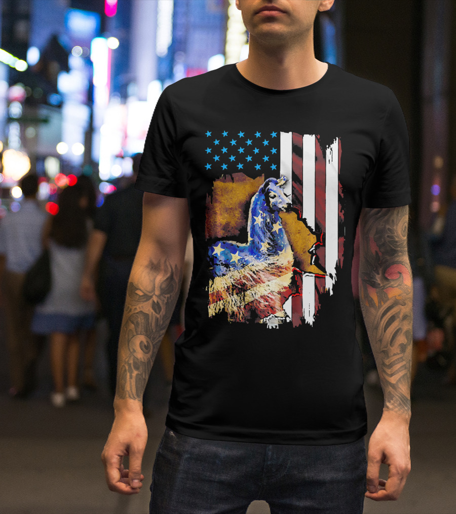 USA Patriotic Llama American Flag Stars Stripes T-Shirt