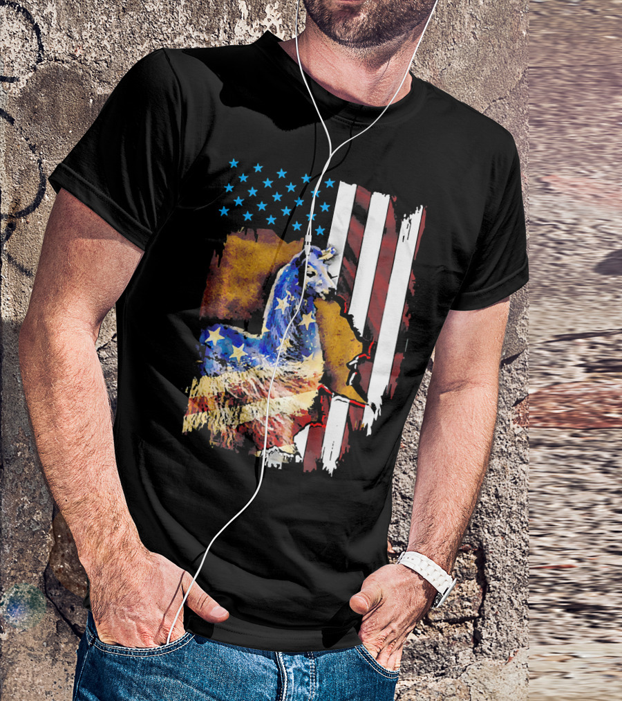 USA Patriotic Llama American Flag Stars Stripes T-Shirt