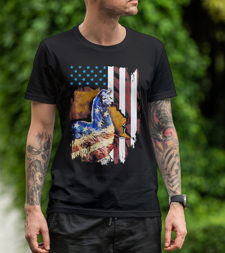 USA Patriotic Llama American Flag Stars Stripes T-Shirt