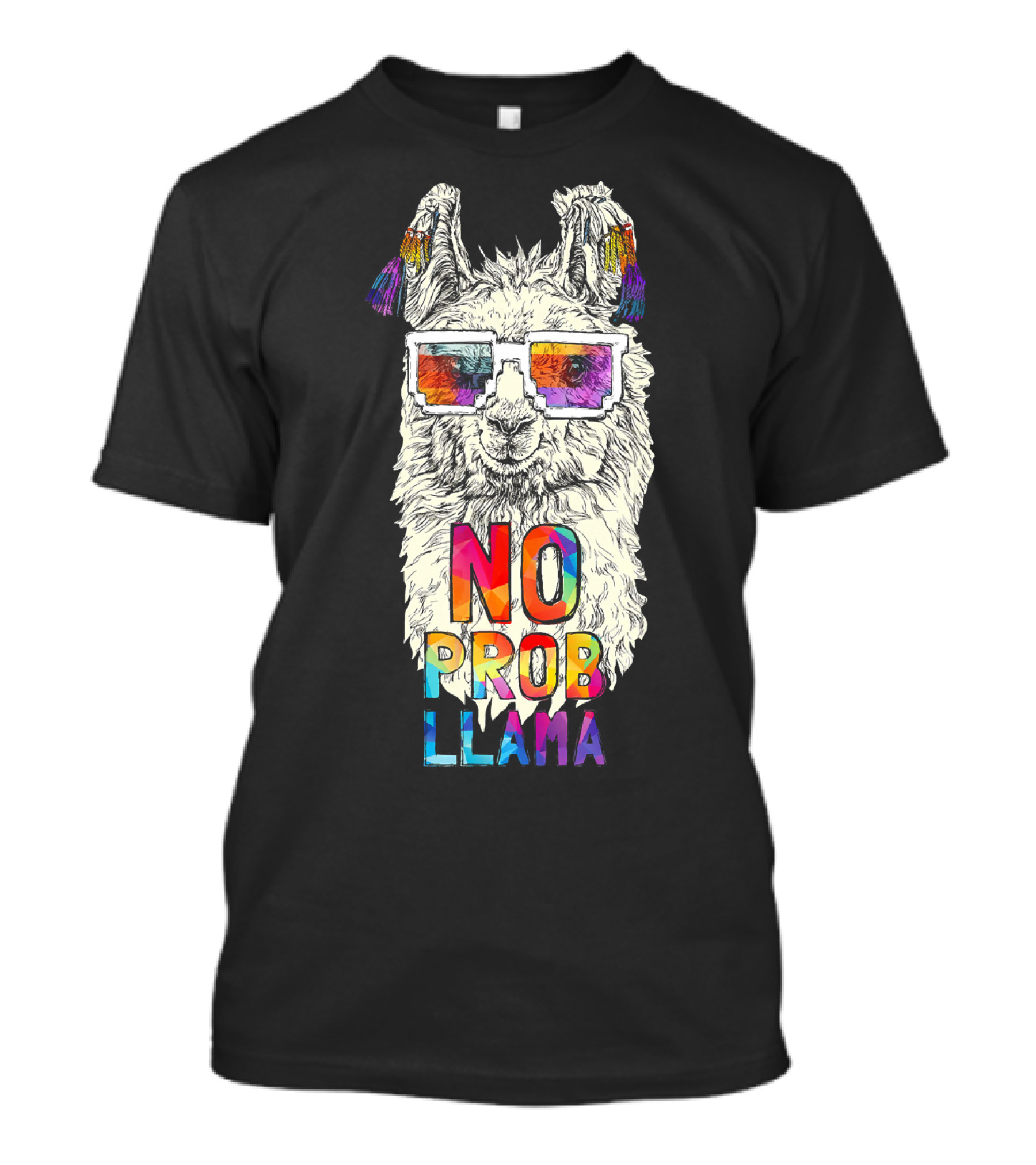 No Probllama Llama Alpaca Love Rainbow Sunglasses T-Shirt