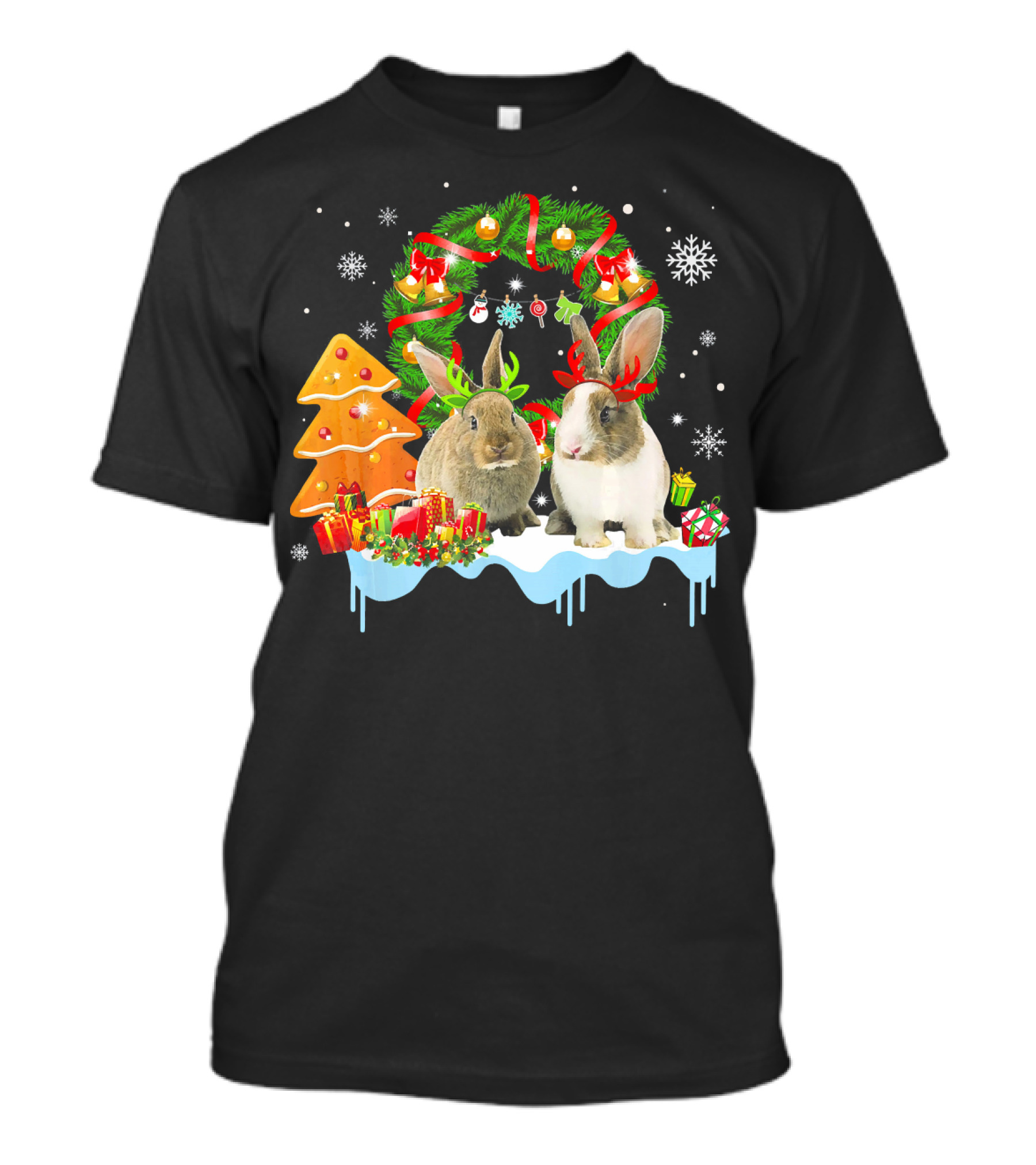 Christmas Reindeer Rabbit Wreath Snowflakes Holiday Gifts T-Shirt
