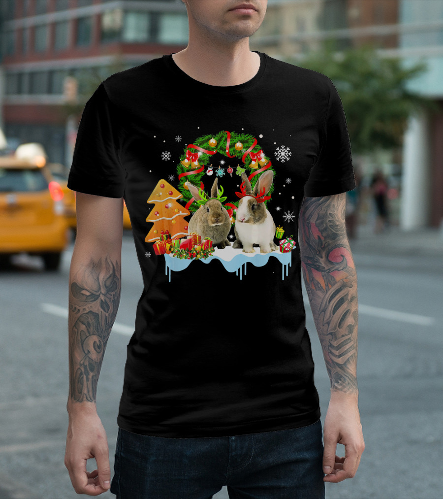 Christmas Reindeer Rabbit Wreath Snowflakes Holiday Gifts T-Shirt