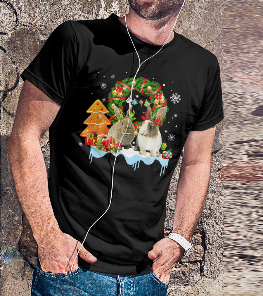 Christmas Reindeer Rabbit Wreath Snowflakes Holiday Gifts T-Shirt