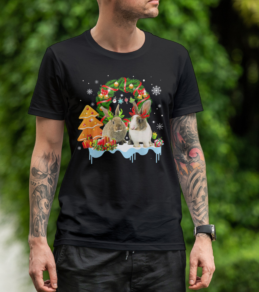 Christmas Reindeer Rabbit Wreath Snowflakes Holiday Gifts T-Shirt