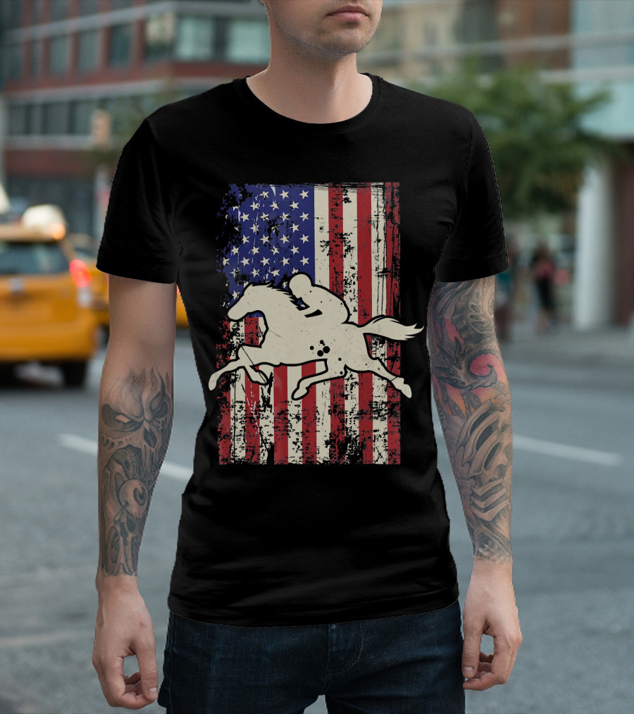 USA Flag American Horse Rider T-Shirt