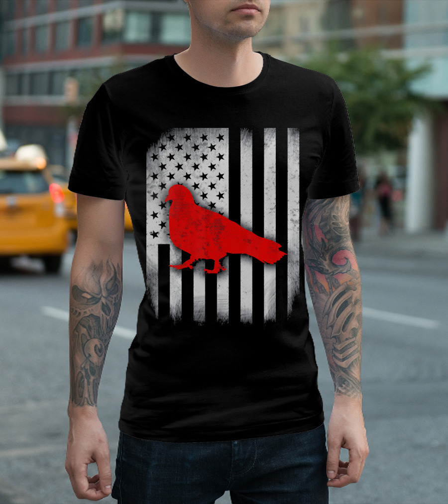 Pigeon Bird American Flag T-Shirt