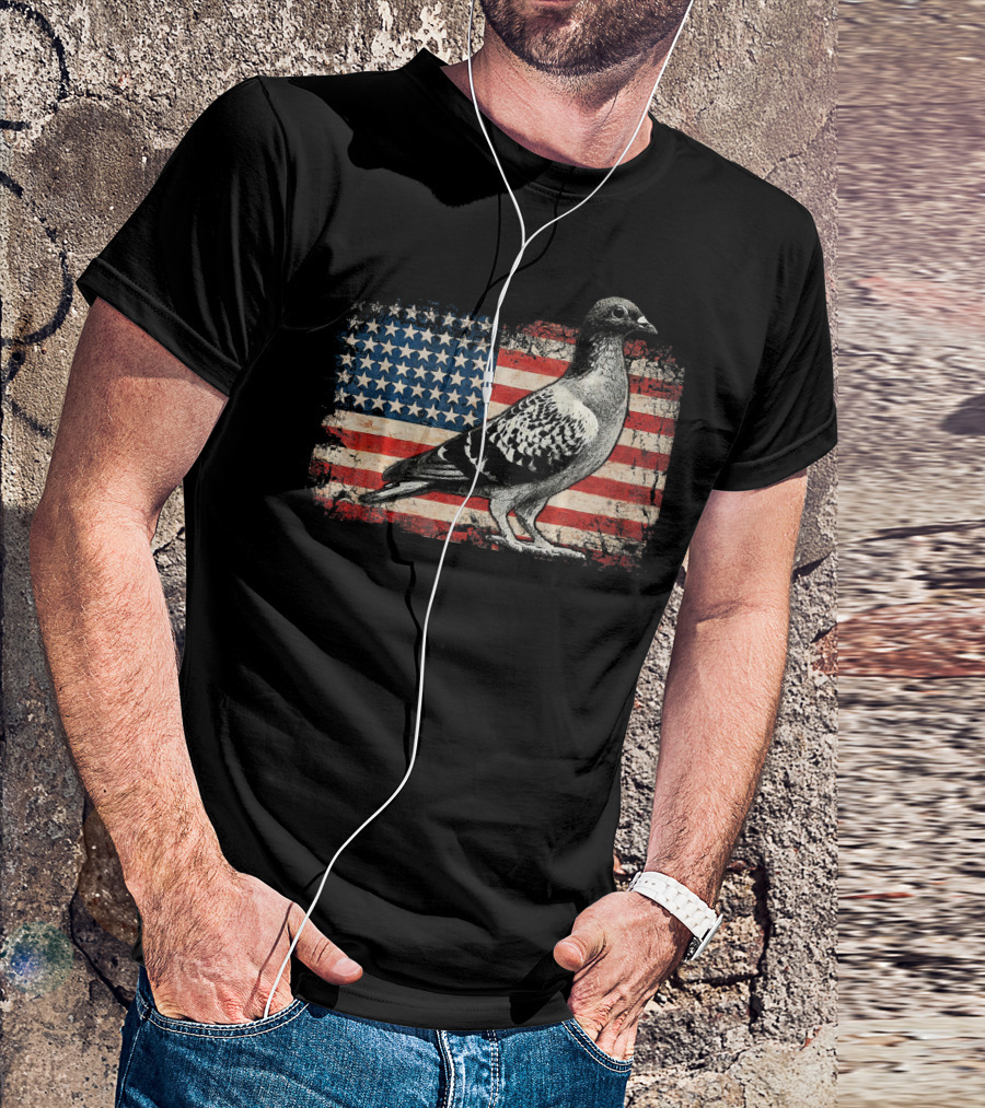 Pigeon Bird American Flag 4th Of July USA Patriotic T-Shirt