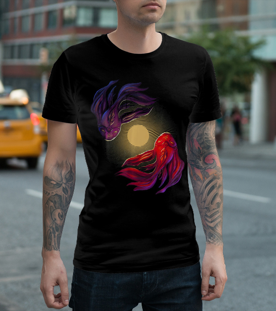 Spellbinding Koi Fish Dance in Moonlit Zen Harmony T-Shirt